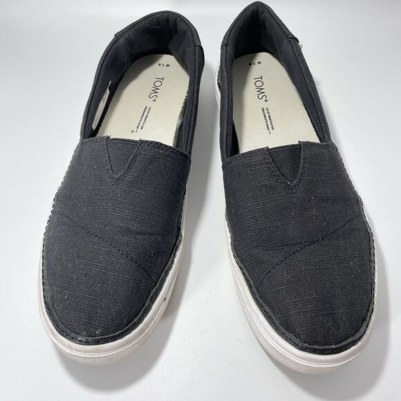TOMS Parker Womens Platform Slip On Sneaker Flat Sz 7.5 Black - Picture 1 of 8